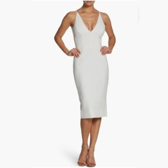 NWT Dress the Population White Sleeveless V-Neck Sheath Cocktail Dress - Picture 1 of 15